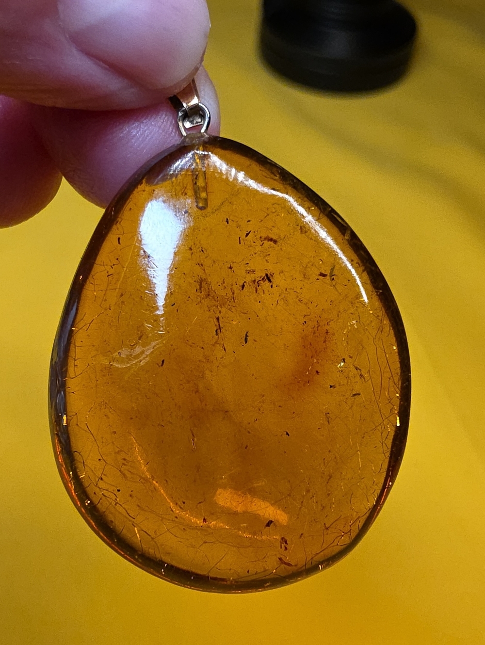 Genuine Baltic Amber Pendant Solid 14K Gold • 6.82 gtw • UV Black Light Tested